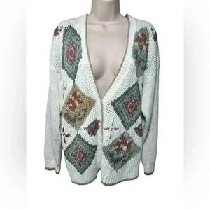 Vintage Hastin&SmithGranny Square Knit Cardigan Sweater size M Boho Cottagecore